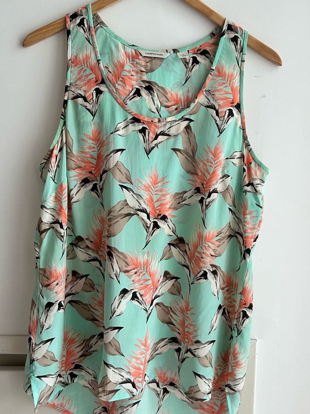 Aqua Tropical Floral-Print Sleeveless Top, 100% Silk, size Small